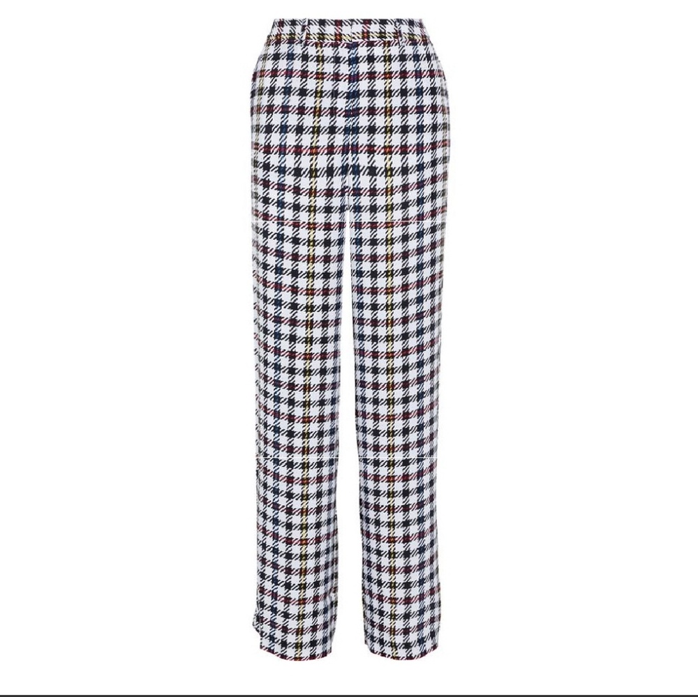 Check Colorful Print Silk Wide Leg Pants
